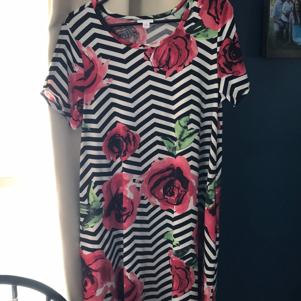 LuLaRoe Carly, size M. Pretty stripe and rose pattern, never worn